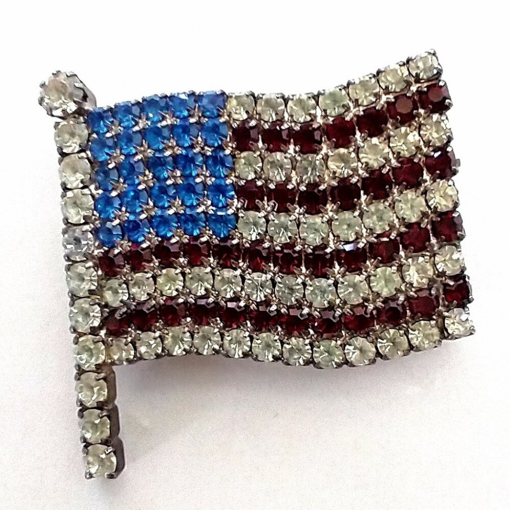 American Flag Rhinestone Pin Brooch Vintage Patriotic USA Jewelry